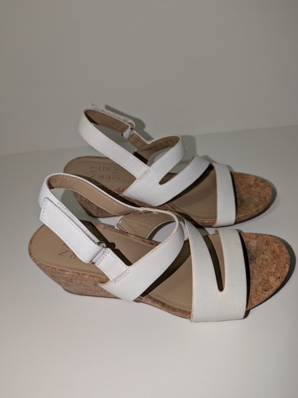 Naturalizer Adria White Strappy Cork Wedge Sandals Size 6